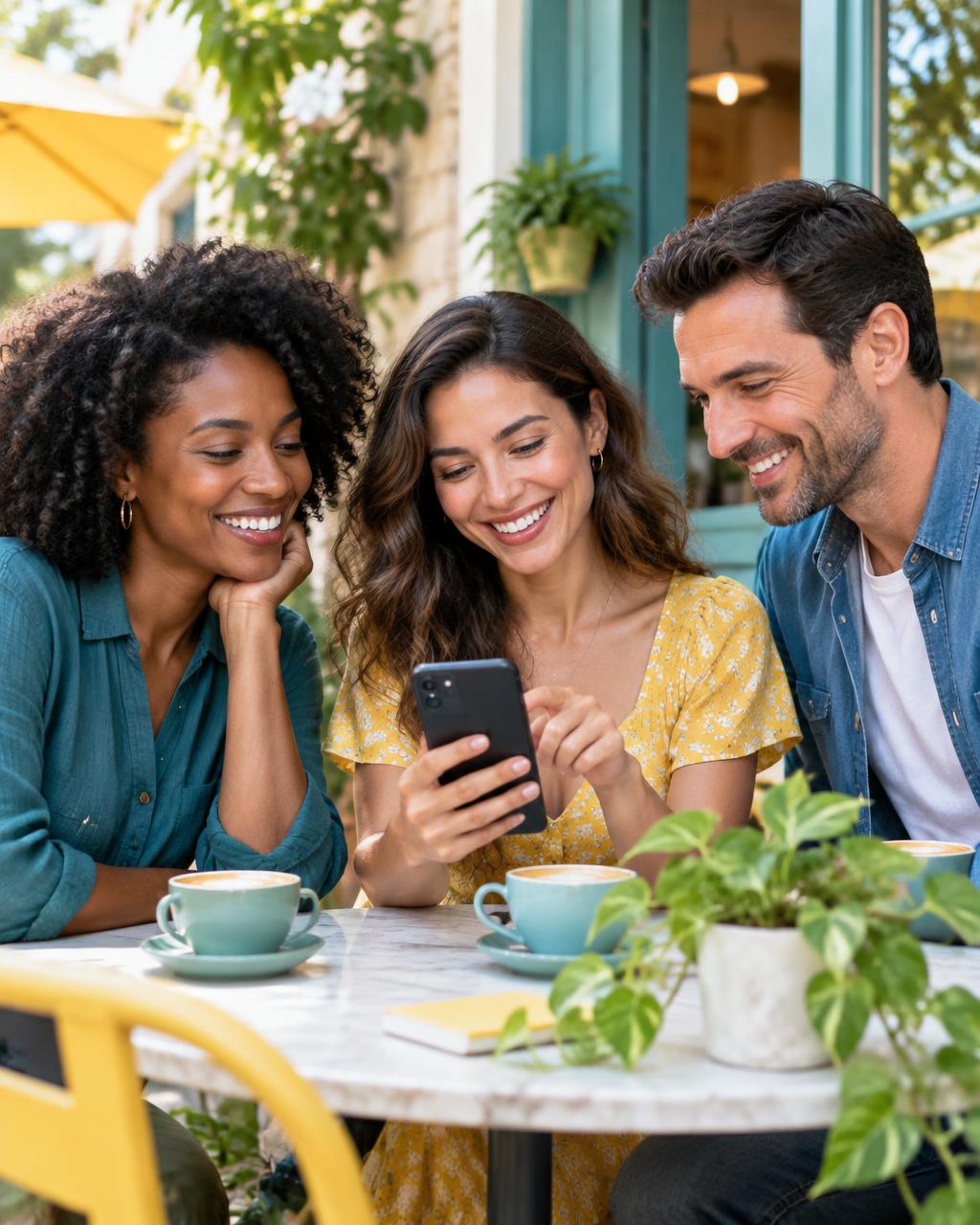 Friends sharing feedback together on a phone